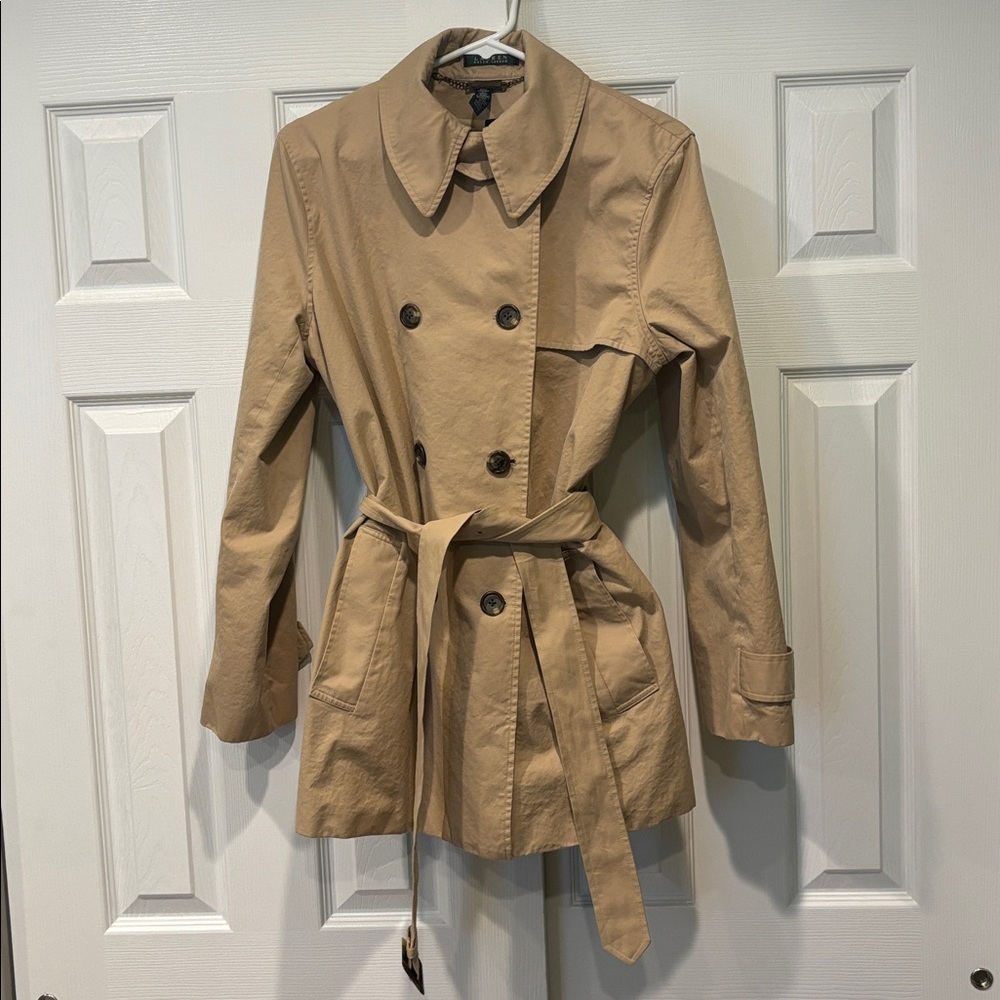 Ralph Lauren Women’s Tan Double-Breasted Trenchcoat XL - Picture 3 of 7